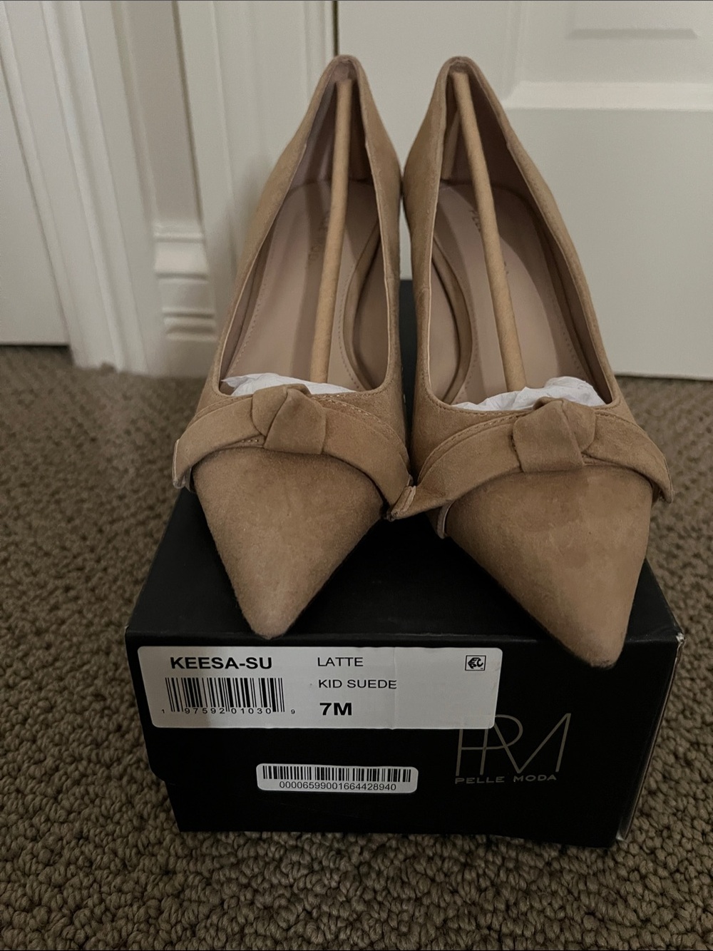 Pelle Moda Latte Kid Suede Pointed Knot Pumps 7